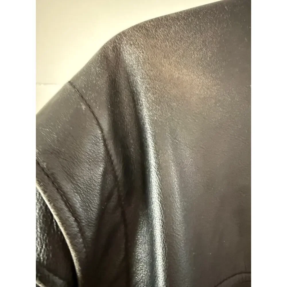Vintage Black Genuine Leather Jacket Oversized 90s Minimal Beyond California L - Picture 12 of 12